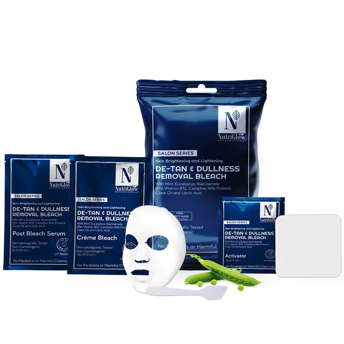 NutriGlow Advanced Organics De-Tan & Dullness Removal Bleach 6-in-1 Skin Brightening Cream For All Skin Types Herbal Bleach for Face & Body 20g