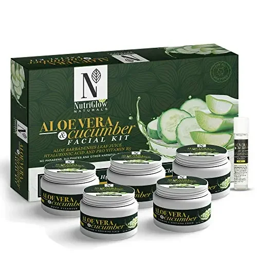 NUTRIGLOW NATURAL‘S ALOE VERA CUCUMBER FACIAL KIT WITH HYALURONIC ACID AND PRO VITAMIN B5 FOR HYDRATES AND HEDRY SKIN 260 gm aloevera&cucumber 1 count