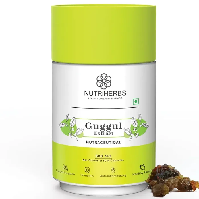 NUTRiHERBS Guggul Extract 500mg Capsules – Herbal Fat Burner & Metabolism Booster Natural Weight Loss & Detox Supplement – 60 Capsules