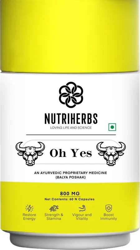 NUTRiHERBS Oh Yes 800mg Power Capsules for Men Natural Stamina & Performance Booster Supplement for Men‘s Wellness & Endurance 60 Capsules