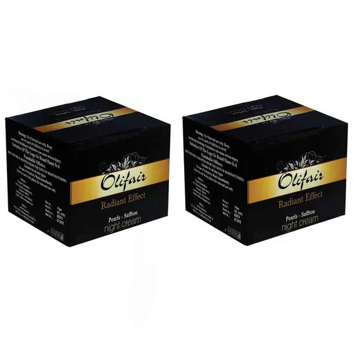 Olifair Pearls Saffron Night Cream for Men and WomenSkin Whitening and Dark Spot Removal-50 g (Pack of 2)