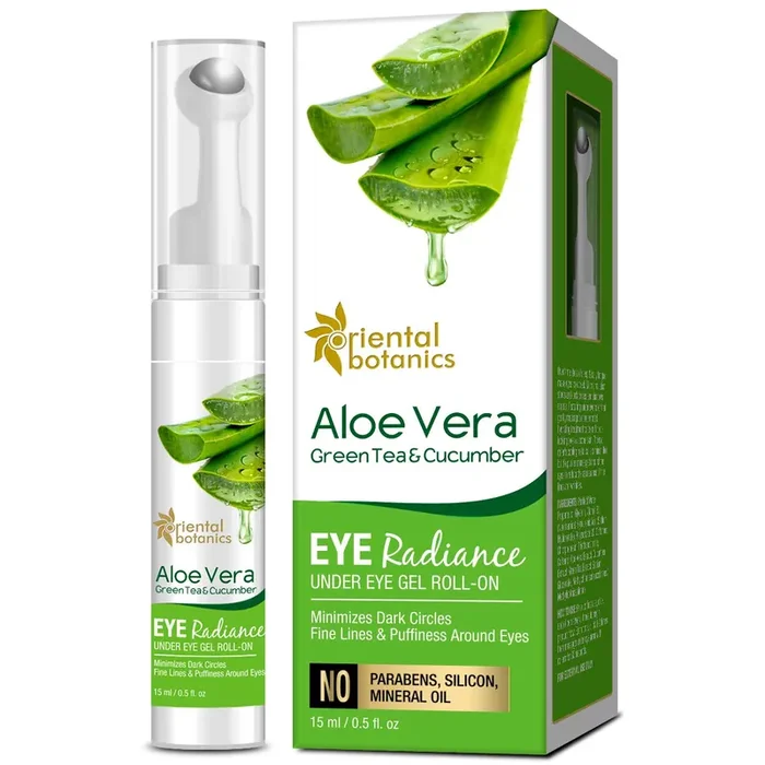 Oriental Botanics Aloe Vera, Green Tea & Cucumber Eye Radiance Under Eye Gel Roll on, 15ml With Aloe Vera, Green Tea & Cucumber Reduces Under Eye Puffiness No Parabens & Sulphates Cruelty Free