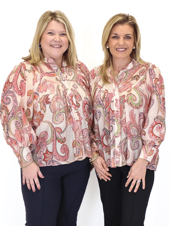 Paisley Bubble Sleeve Blouse – Coral