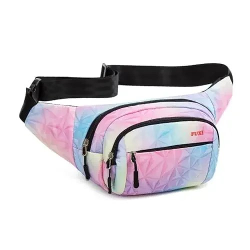 PALAY® Waist Bag for Women Stylish Color Print Fanny Pack for Women Oxford Cloth Waist Bag Multi Layer Lightweight Travel Waist Bag Running Waist Bag Bumbag Pink Others