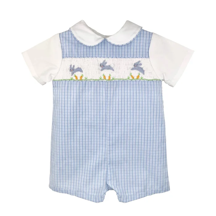 PETIT AMI Romper with Hand Picture Smocked Bunnies