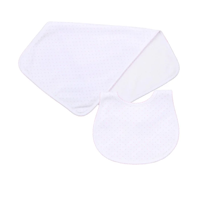 PINK MINI DOTS BIB & BURP CLOTH SET