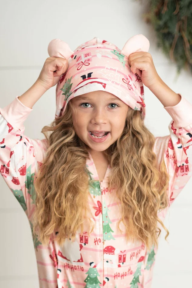 Pink Santa Lounge Zip Hoodie Onesie with Critter Ears