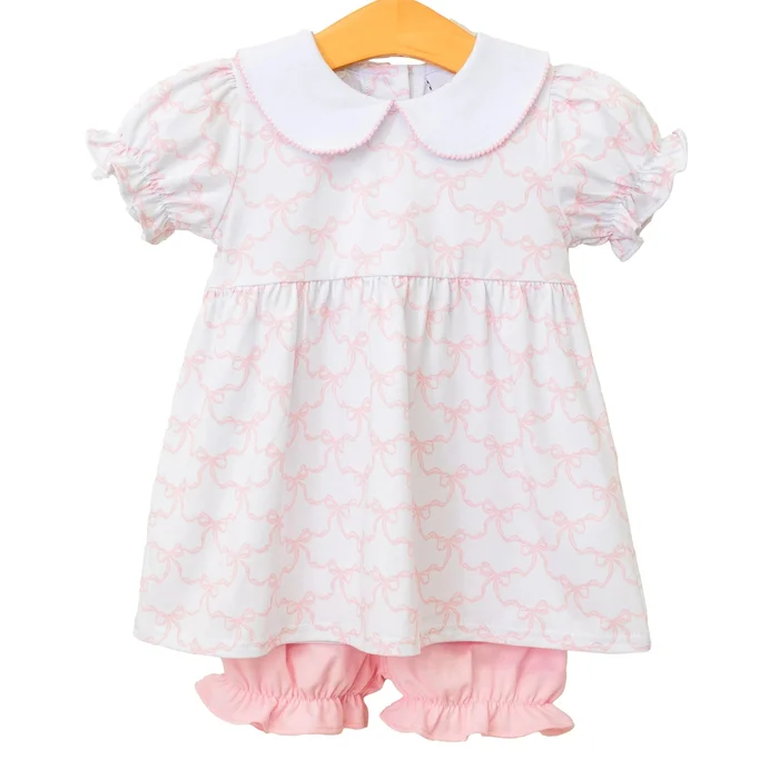 PINK TRELLIS BOW CHARLOTTE BLOOMER SET