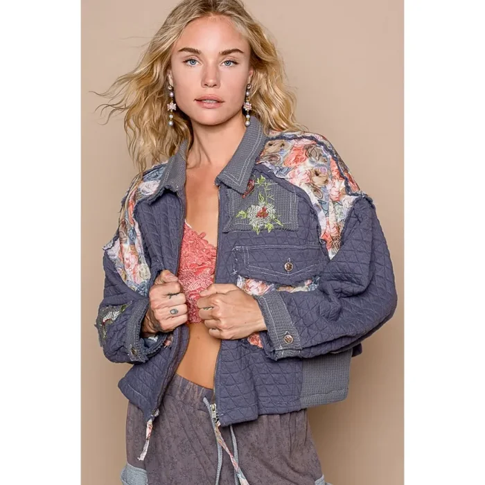 POL Quilted Jacket with Floral Details