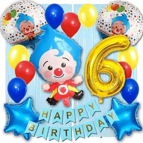Pop The Party Cartoon Clown Balloon Birthday Party Decorations Circus Theme Balloon with 9Number Gold Foil Balloon for Circus Theme Party, Birthday Decorations Party Supplies (Pack Of 59) (Number 6)
