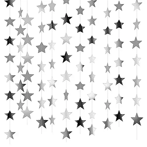 Pop the Party Paper Star Garland Hanging Silver Star Banner for Wedding Birthday Party Holiday Decorations
