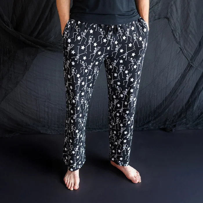 Posh-o-ween Black Long Funny Bones Men’s French Terry Relaxed Pants | Posh Peanut®