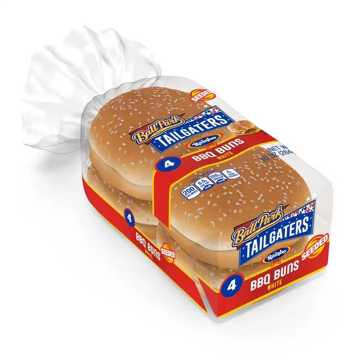 Rainbo BBQ Buns White Seeded, 4 count, 10 oz