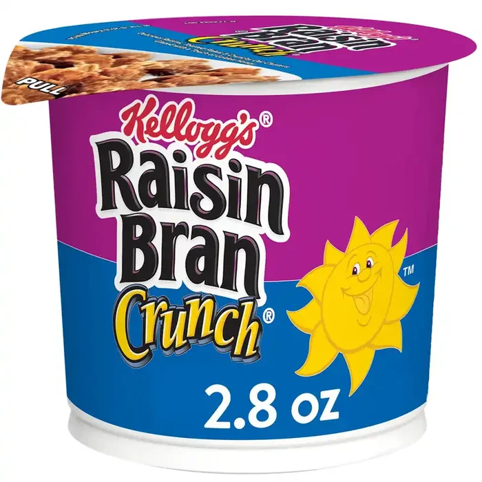 Raisin Bran Kellogg‘s Raisin Bran Crunch Breakfast Cereal Cups, Family Breakfast, Fiber Cereal, Original, 2.8oz Cup (1 Cup)