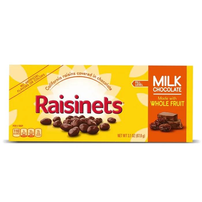 Raisinets Milk-Chocolate-Covered California Raisins, Movie Theater Candy Box, 3.1oz