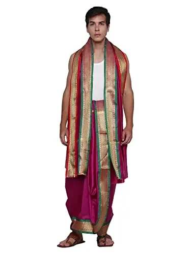 Rameshwaram Fabrics Men‘s Dhoti Set (Mundu_South_silk_pooja_wedding_dhoti_for_men)