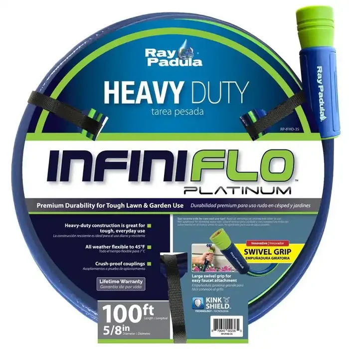 Ray Padula InfiniFlo 100ft Platinum Heavy Duty Garden Hose PVC Leak-Resistant, 5/8″ Diameter