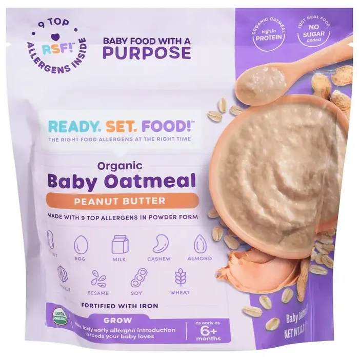 Ready, Set, Food! 6+ Months Organic Grow Peanut Butter Baby Oatmeal Cereal Newborn 8.0 oz