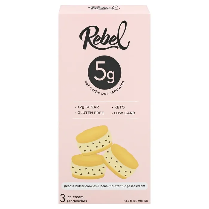 Rebel Peanut Butter Cookies & Peanut Butter Fudge Ice Cream Sandwiches 3 ea