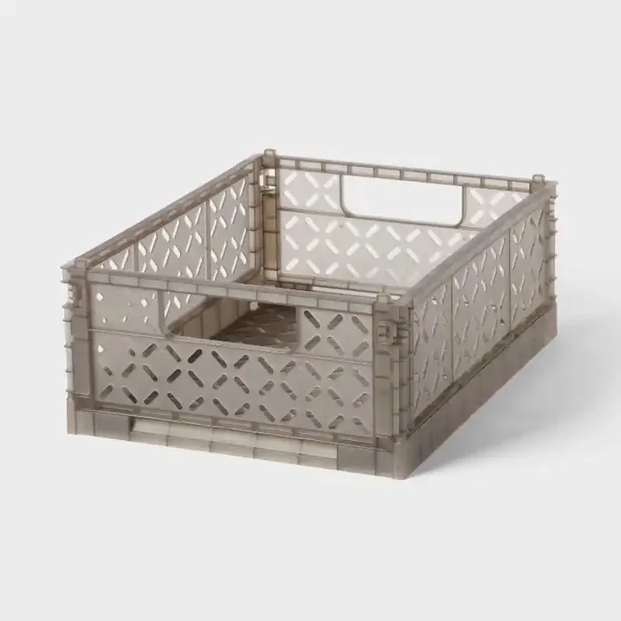 Rectangular Plastic Foldable Medium Crate Gray – Brightroom™