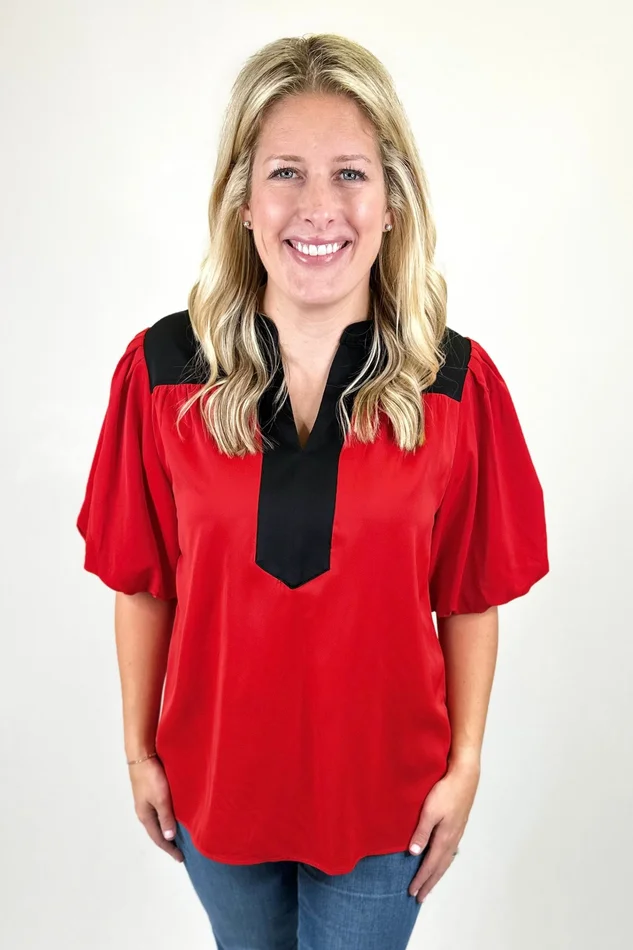 RED & BLACK EDGE VNECK TOP