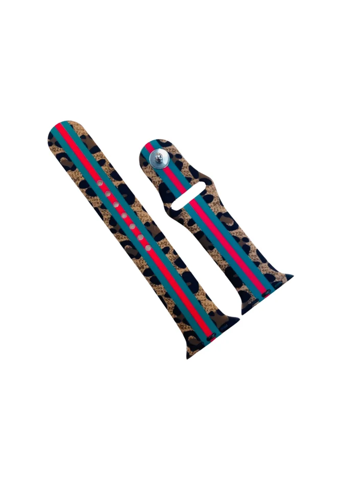Red and Green Stripe on Leopard Smart Watch Band