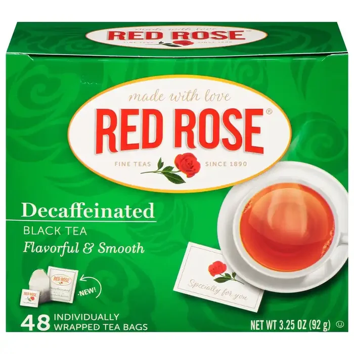 Red Rose Tea Flavorful & Smooth Decaffeinated Black Tea 48 ea