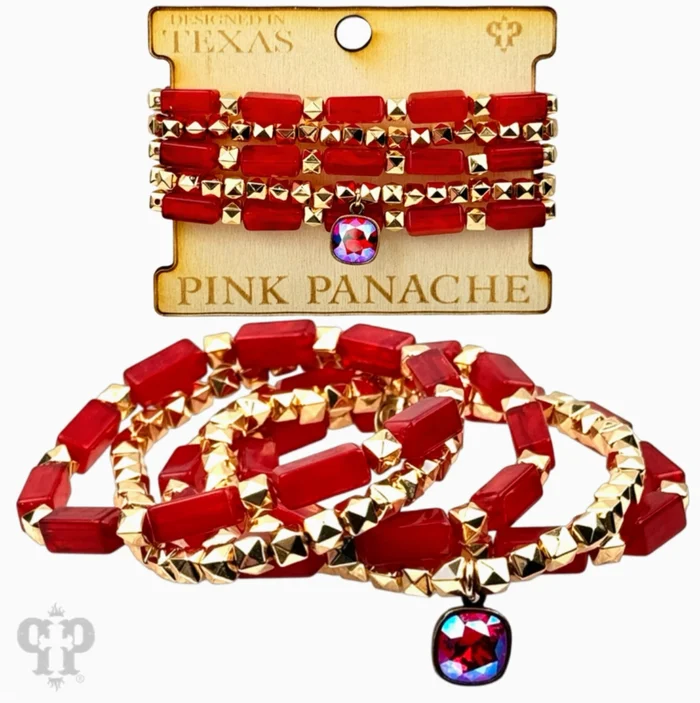 Red Tube Acrylic Beaded Bracelet Set