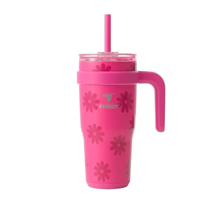 Reduce 24oz Cold1 Vacuum Insulated Stainless Steel Straw Tumbler Mug Pink Dishwasher-Safe, Flip-Top Lid