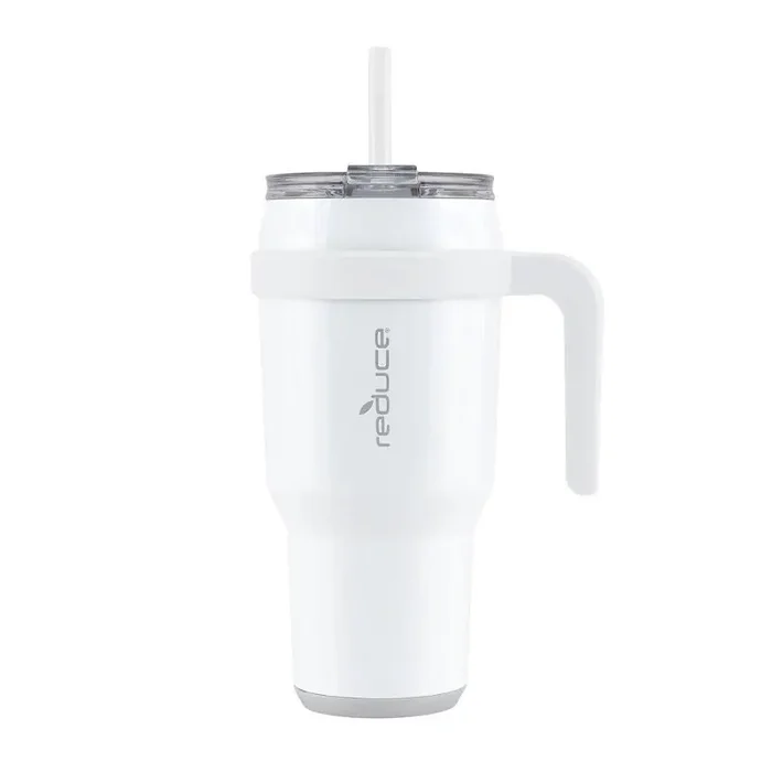 Reduce 40oz Cold1 Vacuum Insulated Stainless Steel Straw Tumbler Mug White Dishwasher-Safe, Dual Lid Openings