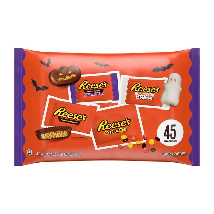 Reese‘s Assorted Peanut Butter Snack Size, Halloween Candy Bag, 19.39 oz (35 Pieces)
