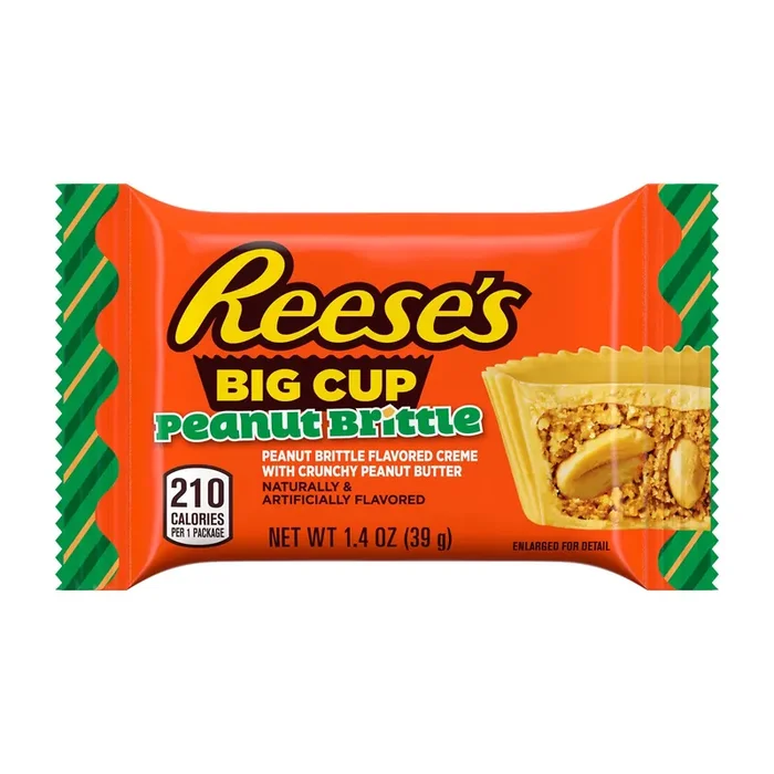 Reese‘s Big Cup Peanut Brittle Flavor Creme Crunchy Peanut Butter Cups Candy, Christmas, 1.4 oz, Pack