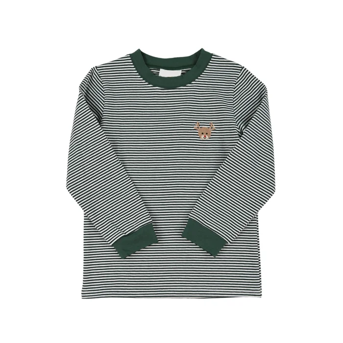REINDEER GREEN STRIPE CREW CUFF LONG SLEEVE TEE