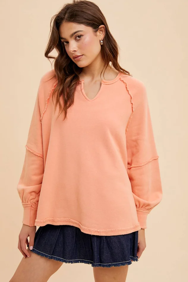 Relaxed Notched Pullover in Apricot