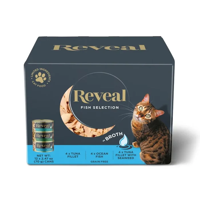 Reveal Natural Wet Cat Food Fish Selection in Broth 12 x 2.47oz Cans