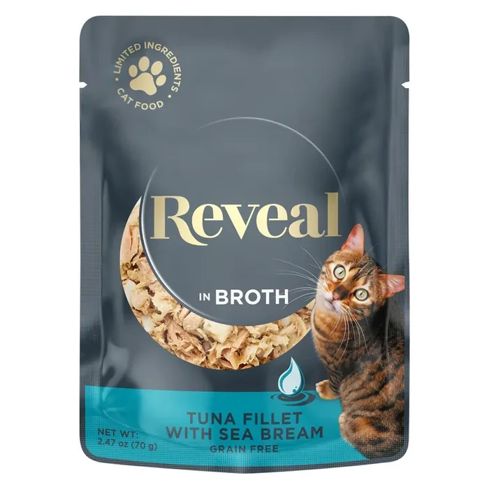 Reveal Wet Cat Food Pouch, Tuna Fillet/Sea Bream In Broth