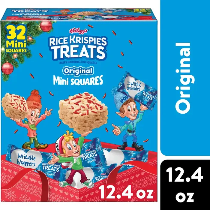 Rice Krispies Treats Mini Marshmallow Cereal Bars, Holiday Snacks, Snack Bars, Original with Holiday Sprinkles, 12.4oz Box, 32 Bars