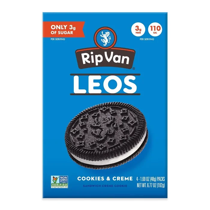 Rip Van Leos Cookies & Creme Sandwich Creme Cookies 4 – 1.69 oz Packs