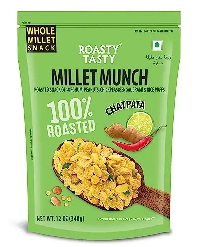 Roasty Tasty Whole Millet Munch Crunchy Chatpata Roasted Namkeen Snacks Value Pack -340g Gluten Free Snacks Export Quality Diet Indian Snacks