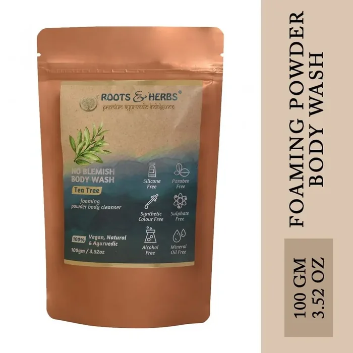ROOTS AND HERBS Ayurvedic Natural Treatment 100% Vegan Paraben Free No SLS Tea Tree Body Wash Shower Powder for Women and Men for Body Odour Skin Irritations Acne (100 gms)