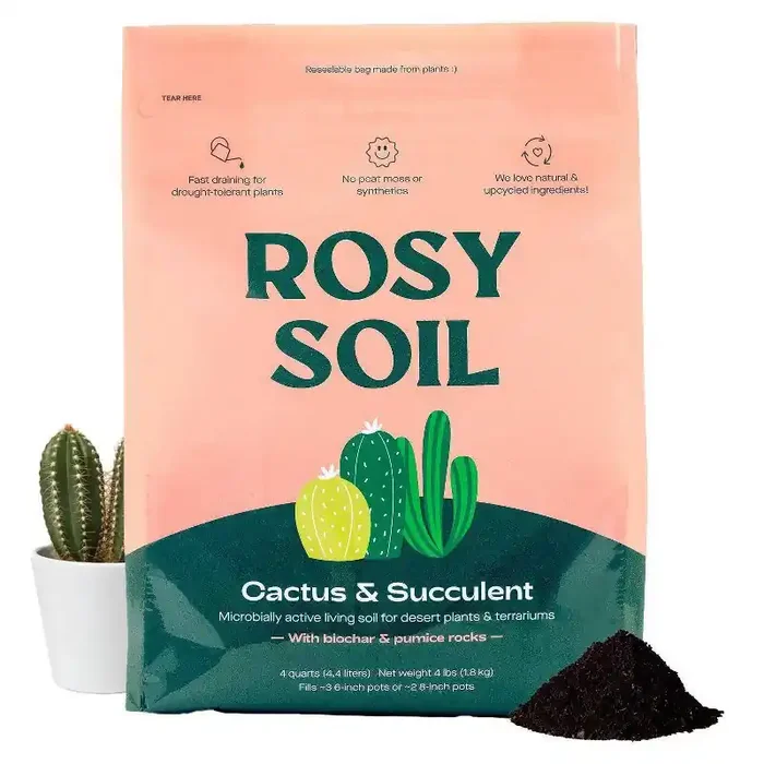 Rosy Soil 4lb Cactus & Succulent Mix Potting Soil Organic Blend for Indoor Plants, Moisture Control, Peat-Free