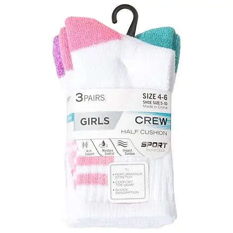 Round The Clock Size 4-6 Girls Girl Crew Socks