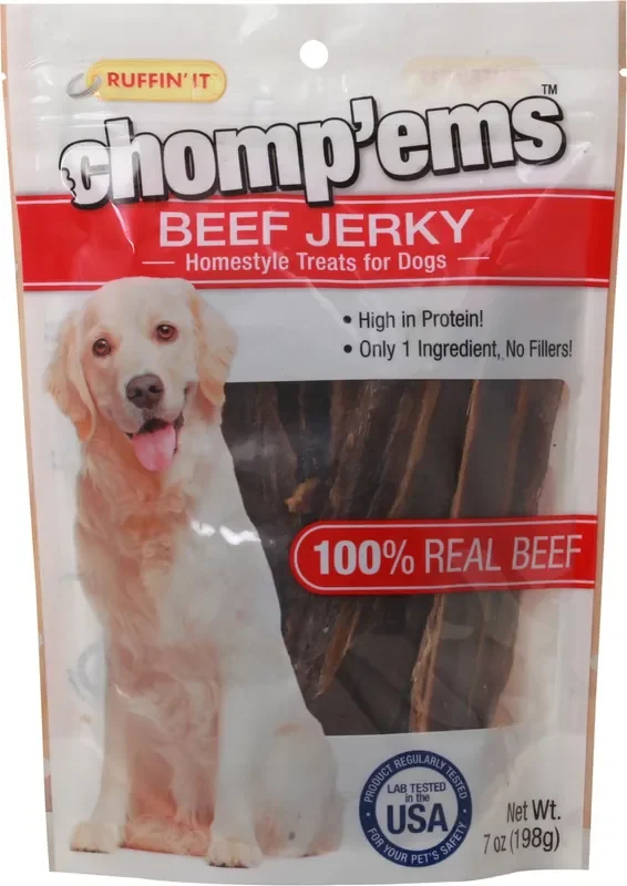 Ruffin‘ It Chomp‘ems Beef Jerry Homestyle Treats For Dogs 7 oz Pouch