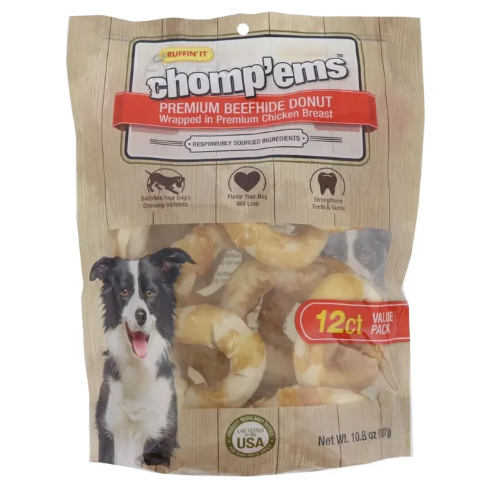 Ruffin‘ It Chomp‘ems Premium Beefhide Donuts Wrapped in Chicken Breast Dog Treats