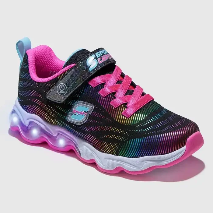 S Sport By Skechers Kids‘ Jazmin 2.0 Sneakers – Black 13 Light Up, Hook and Loop Closure, Cushioned Insole, Non-Marking Outsole