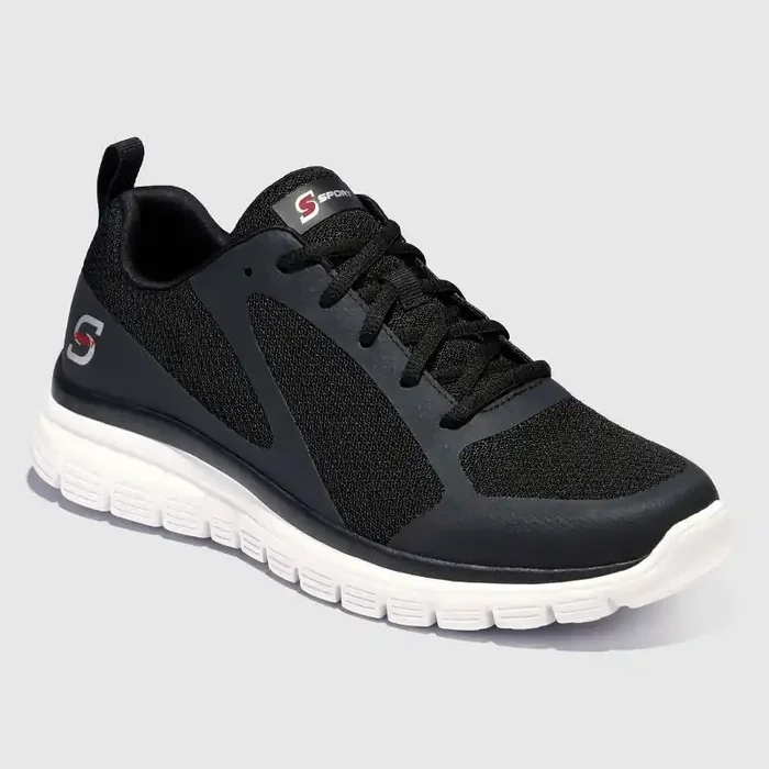 S Sport By Skechers Men‘s Reiff 3.0 Sneakers – Black 7 Lace Up, Cushioned Insole, Flocked Outsole