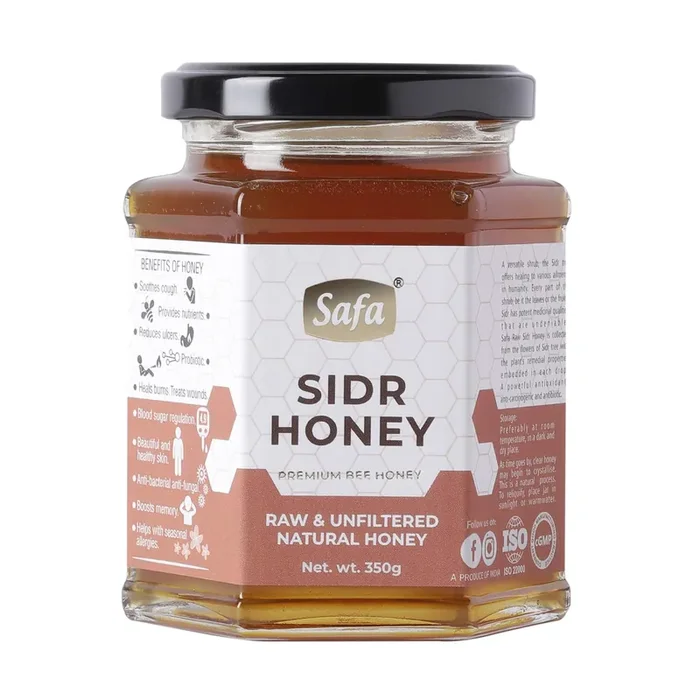 Safa Sidr Honey Organic Honey Raw Unprocessed Premium Jujube Berry Honey 100% Pure Natural Unfiltered Long Lasting Energy, Enhance Workout & Exercise Raw Unpasteurized for Maximum Potency 350g