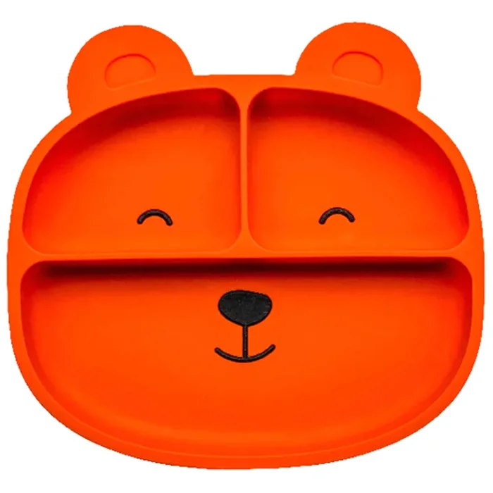 Sage Spoonfuls Sili Bear Silicone Toddler Plate, Orange, One Size