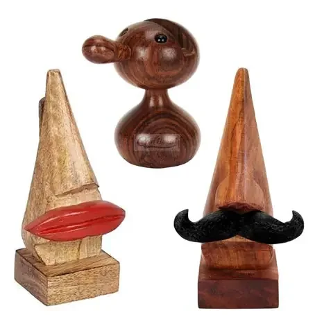 SAHARANPUR HANDICRAFTS Wood Spectacle Stands (Brown 2.3 x 2.3 x 6 Inches) – 3 Pieces