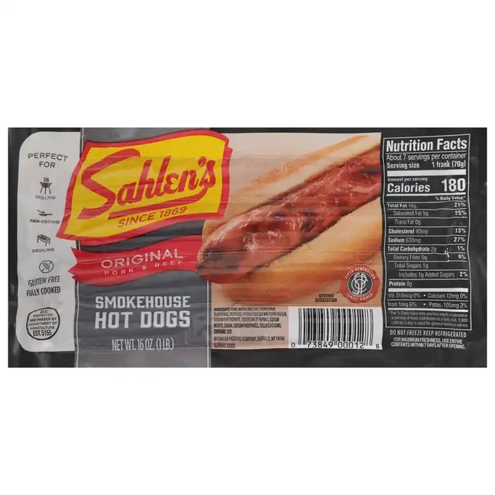 Sahlen‘s Smokehouse Original Pork & Beef Hot Dogs 16 oz